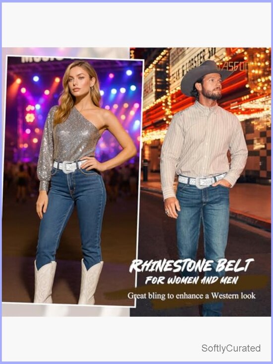Western Cowboy Rhinestone Studded Leather Belt Unisex Waist Belt for Jeans main image 5